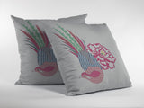 18â Pink White Peacock Indoor Outdoor Zippered Throw Pillow