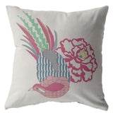 26â Pink White Peacock Indoor Outdoor Zippered Throw Pillow