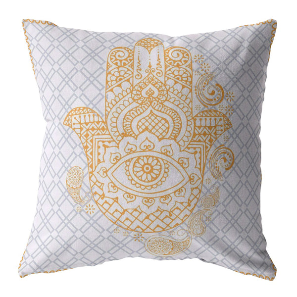 16â Gold Gray Hamsa Indoor Outdoor Zippered Throw Pillow
