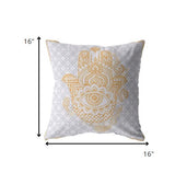 16â Gold Gray Hamsa Indoor Outdoor Zippered Throw Pillow