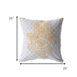 26â Gold Gray Hamsa Indoor Outdoor Zippered Throw Pillow
