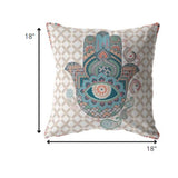 18â Blue Gray Hamsa Indoor Outdoor Zippered Throw Pillow