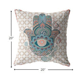 20â Blue Gray Hamsa Indoor Outdoor Zippered Throw Pillow