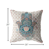 26â Blue Gray Hamsa Indoor Outdoor Zippered Throw Pillow