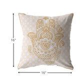 16â Gold White Hamsa Indoor Outdoor Zippered Throw Pillow