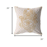 26â Gold White Hamsa Indoor Outdoor Zippered Throw Pillow