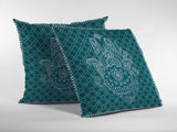 16â Teal White Hamsa Indoor Outdoor Zippered Throw Pillow