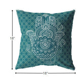 18â Teal White Hamsa Indoor Outdoor Zippered Throw Pillow