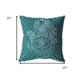 20â Teal White Hamsa Indoor Outdoor Zippered Throw Pillow
