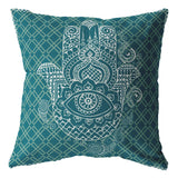 26â Teal White Hamsa Indoor Outdoor Zippered Throw Pillow