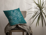 26â Teal White Hamsa Indoor Outdoor Zippered Throw Pillow