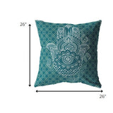 26â Teal White Hamsa Indoor Outdoor Zippered Throw Pillow