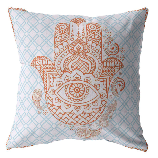 20â Blue Orange Hamsa Indoor Outdoor Zippered Throw Pillow