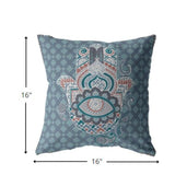 16â Slate Blue Hamsa Indoor Outdoor Zippered Throw Pillow