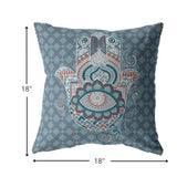 18â Slate Blue Hamsa Indoor Outdoor Zippered Throw Pillow