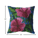 18â Pink Blue Hibiscus Indoor Outdoor Zippered Throw Pillow