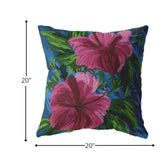20â Pink Blue Hibiscus Indoor Outdoor Zippered Throw Pillow