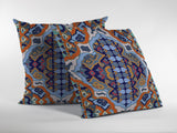 20" Orange Blue Boho Indoor Outdoor Zippered Throw Pillow