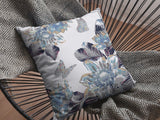 16â Gray White Butterfly Indoor Outdoor Zippered Throw Pillow
