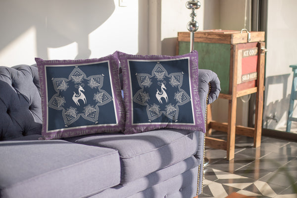 26â Navy Purple Horse Indoor Outdoor Zippered Throw Pillow