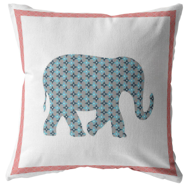 16â Blue Pink Elephant Indoor Outdoor Zippered Throw Pillow