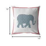 18â Blue Pink Elephant Indoor Outdoor Zippered Throw Pillow
