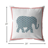 20â Blue Pink Elephant Indoor Outdoor Zippered Throw Pillow