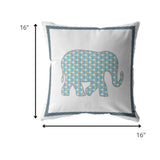 16â Aqua White Elephant Indoor Outdoor Zippered Throw Pillow