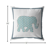 18â Blue White Elephant Indoor Outdoor Zippered Throw Pillow