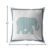 20â Blue White Elephant Indoor Outdoor Zippered Throw Pillow