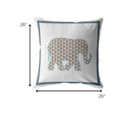 26â Gold White Elephant Indoor Outdoor Zippered Throw Pillow