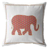 16â Orange White Elephant Indoor Outdoor Zippered Throw Pillow