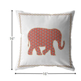 16â Orange White Elephant Indoor Outdoor Zippered Throw Pillow