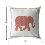 18â Orange White Elephant Indoor Outdoor Zippered Throw Pillow