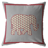 20â Red Gray Elephant Indoor Outdoor Zippered Throw Pillow