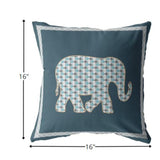 16â Spruce Blue Elephant Indoor Outdoor Zippered Throw Pillow