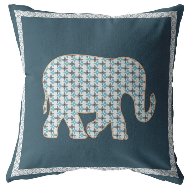 18â Spruce Blue Elephant Indoor Outdoor Zippered Throw Pillow