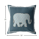 18â Spruce Blue Elephant Indoor Outdoor Zippered Throw Pillow