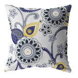 20â Navy White Floral Indoor Outdoor Zippered Throw Pillow