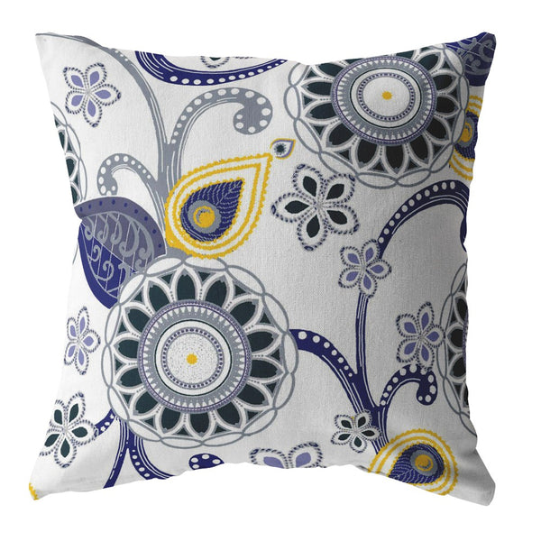 20â Navy White Floral Indoor Outdoor Zippered Throw Pillow