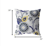26â Navy White Floral Indoor Outdoor Zippered Throw Pillow