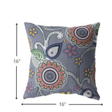 16â Gray Pink Floral Indoor Outdoor Zippered Throw Pillow