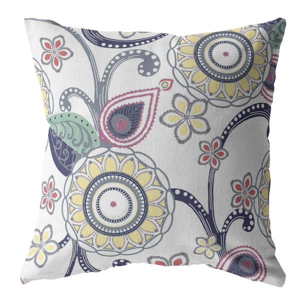 20â White Yellow Floral Indoor Outdoor Zippered Throw Pillow