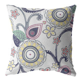 26â White Yellow Floral Indoor Outdoor Zippered Throw Pillow