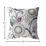 26â White Yellow Floral Indoor Outdoor Zippered Throw Pillow