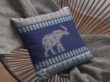 18? Navy Ornate Elephant Indoor Outdoor Zippered Throw Pillow