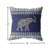 18? Navy Ornate Elephant Indoor Outdoor Zippered Throw Pillow