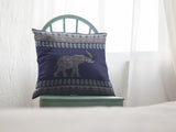 18? Navy Ornate Elephant Indoor Outdoor Zippered Throw Pillow