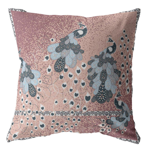 18? Dusty Pink Boho Bird Indoor Outdoor Zippered Throw Pillow