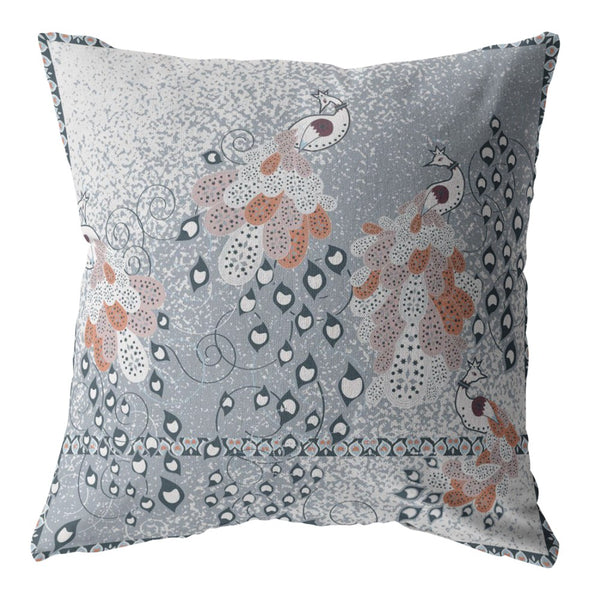 16? Gray Orange Boho Bird Indoor Outdoor Zippered Throw Pillow